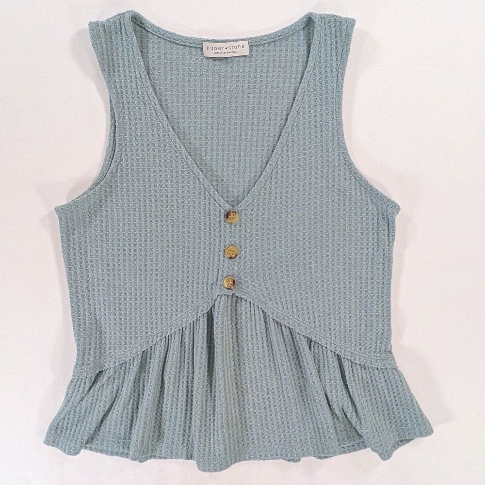 Paper Crane Babydoll Top Size S Womens green Tank Top button detail cottagecore
